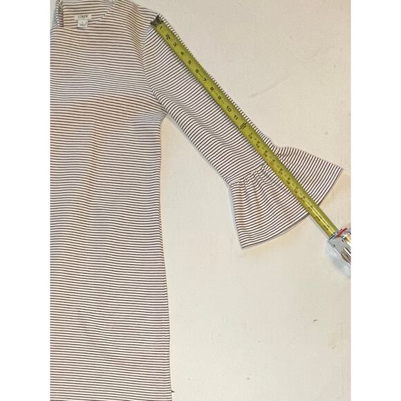 J.Crew Factory Bell Sleeve Dress M Black Cream Stripe Cotton Blend Classic Chic - Picture 8 of 13
